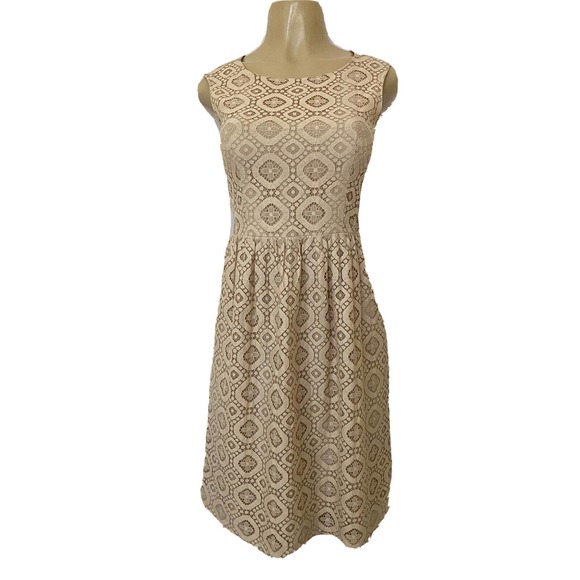 Max Mara Studio Dress Lace Beige Fit Flare Sleeveless Round Neck Cotton … - Picture 1 of 6
